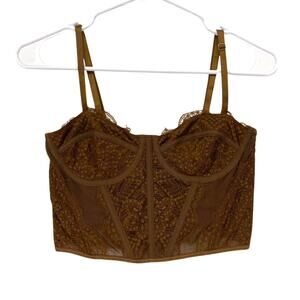 Dealmore Elegant Sheer Lace Mesh Brown Bustier Top Sz S